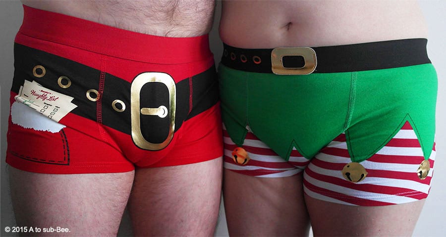 The Keeper and Bee wearing Santa and his little helper boxer shorts respecively.