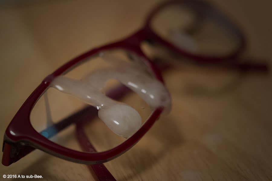 An image of cum on Bee's glasses for the post called four Eyes