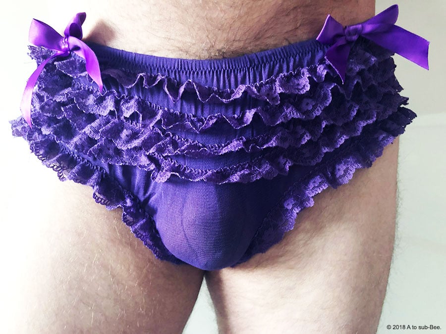 Bee Keeper in a pair of Bee's purple frilly panties