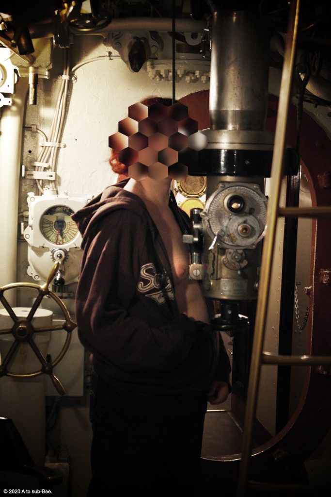 Bee flashing their breast by the periscope on a submarine