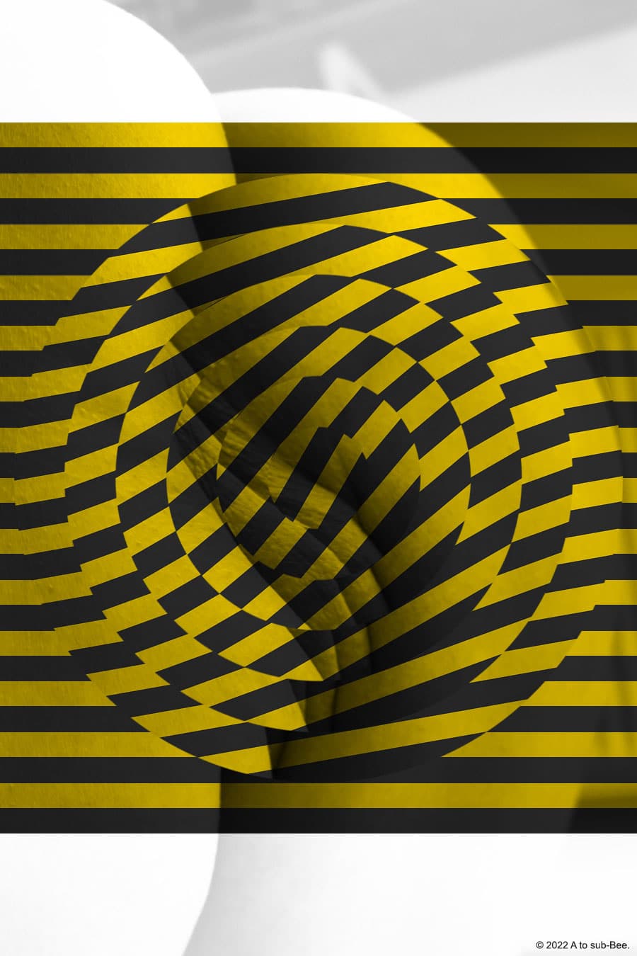 Bee's bottom with a black and yellow striped swirl rendering the image abstract